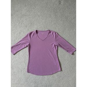 Segments Essentials Women Mauve Purple Ribbed V-Neck 3/4 Sleeve Top Medium‎